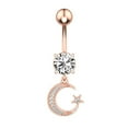 thumbnail image 1 of Navel Ring Rhinestone Moon Stainless Steel Body Piercing Jewelry Belly Ring, 1 of 10