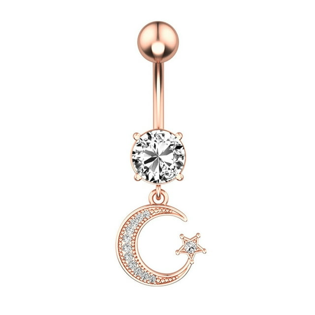 Navel Ring Rhinestone Moon Stainless Steel Body Piercing Jewelry Belly Ring