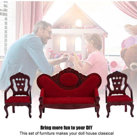 1:12 Scale Rosewood Mini Sofa - Dollhouse Miniature Furniture Chairs Accessory