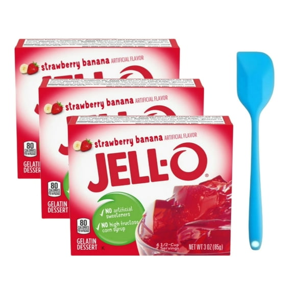 Jell-O Refrigerated Strawberry Banana Gelatin Dessert Mix, 3 oz Box (3 Pack) with Spatula