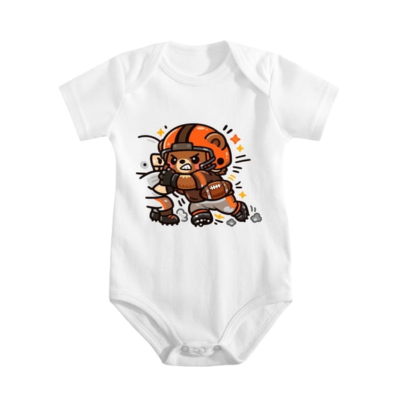Cleveland Brown Bear Football Baby Bodysuit, 100% Cotton Short Sleeve Snap Romper, 0-12 Months