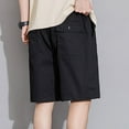 thumbnail image 5 of HOOMEUMY Men's Baggy Cotton Shorts with Pockets Drawstring Lightweight Breathable Solid Color Summer Beach Knee Length Shorts Black XXL, 5 of 9