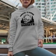 thumbnail image 2 of Forever Chasing Sunset feat. a Setting Sun, Lake, Pine Trees & Mountains, Heather Grey Hooded Sweatshirt or Hoodie, 3XL, 2 of 5