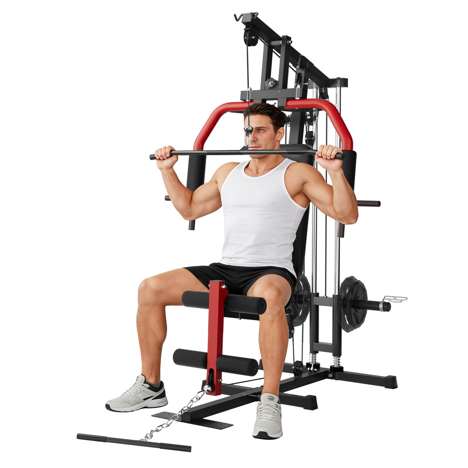 Ataucjin Home Gym Strength Training Station，Multifunctional Full Body Weight Workout Equipment with Pulley System & Leg Press, Compatible with 1" & 2" Weight Plates