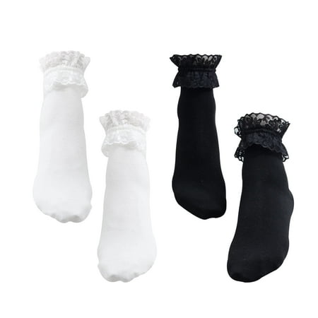 

CheeseandU 2Pairs Set Women s Lace Anklet Sock with Ruffle Comfortable No-Show Cotton Opaque Anklet Socks Princess Socks for Women Girls Black+White