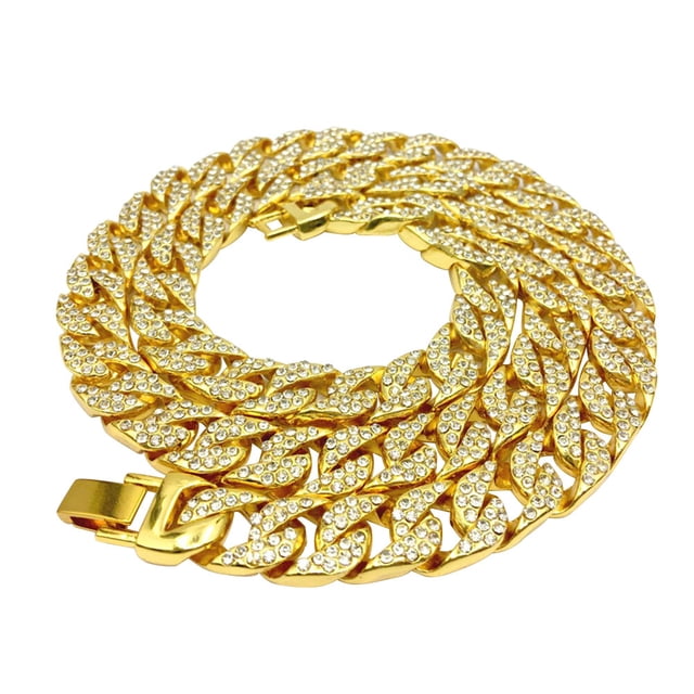 EeaseMX Collar unisex para mujer y hombre, accesorio de joyería de moda hip hop, colgante de cadena de eslabones de oro cubano con cristales de imitación.