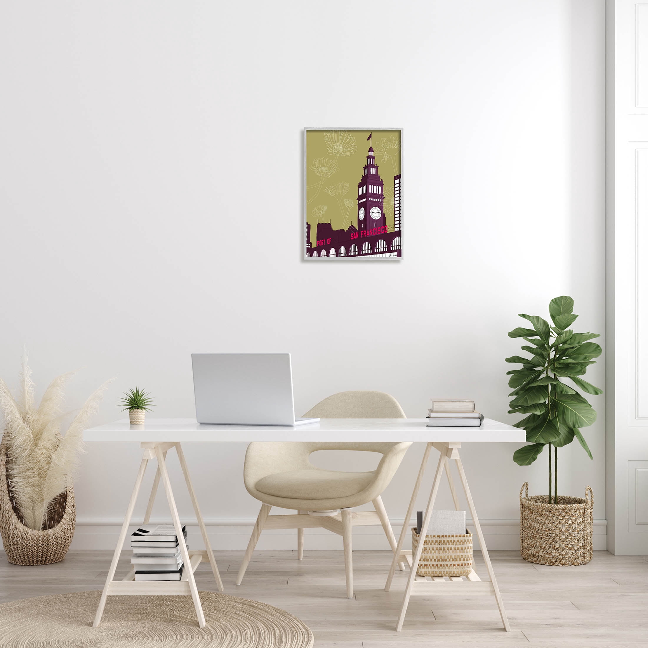 Stupell Industries Floral San Francisco City Graphic Art Gray Framed Art Print Wall Art, Design by Shane Donahue