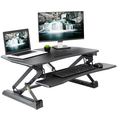VIVO Black Electric Height Adjustable Standing Desk Monitor Riser | 35" Tabletop Sit
