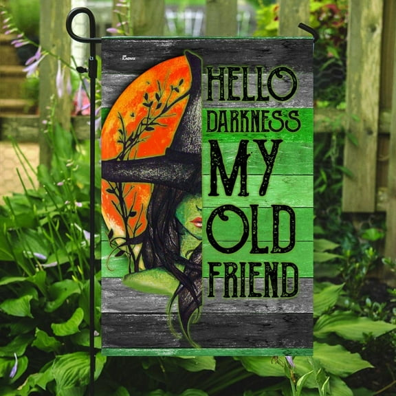 Flagwix Halloween Flag, Hello Darkness My Old Friend Witch Big Moon Halloween Decoration, Fall Decor, Canvas Double-sided Printed 12x18 Garden Flag