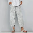thumbnail image 2 of QATAINLAV Women's Summer Linen Beach Pants Casual Elastic Waist Tulips Hem Cropped Trousers Plus Size Fashion Print Harem Pants with Pockets Multicolor XXXXL My Orders Placed By Me, 2 of 6