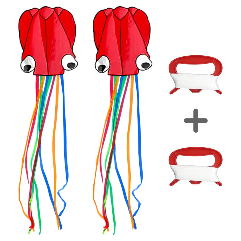 Kepooman 2 PCS Outdoor Large Octopus Kite with Long Colorful Tail, 27.55" * 157.48", Red