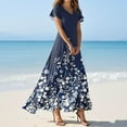 thumbnail image 2 of vigerkar Long Maxi Dresses for Women Boho Floral Dress Short Sleeve V Neck Dresses 2025 Dark Blue, 3XL, 2 of 7