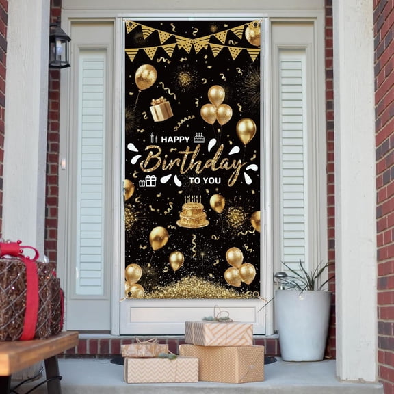 1 Pc Black and Gold Birthday Party Door Cover Happy Birthday Door Banner otogray Background Party Supplies for Friends
