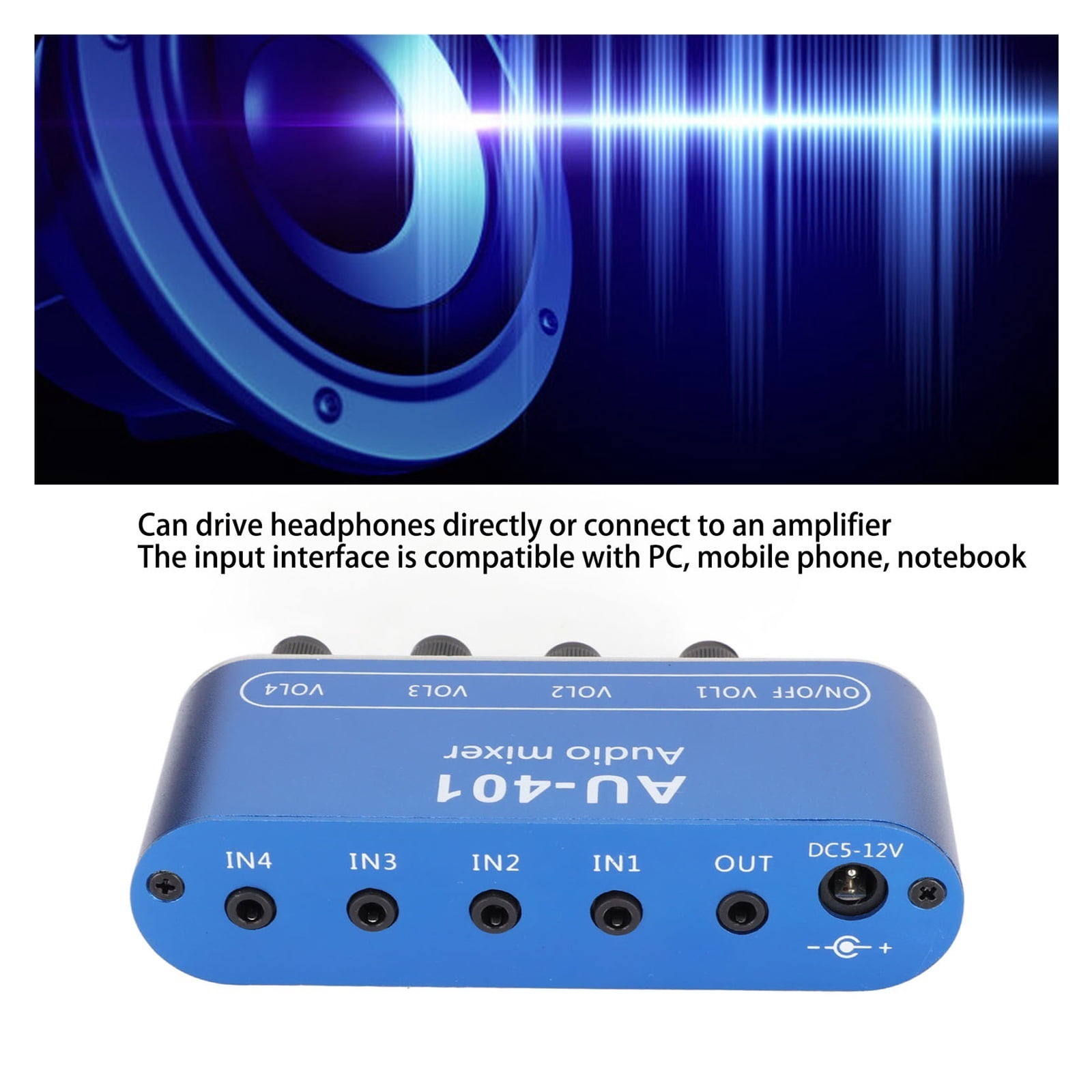 Mini Stereo Mixer 4 in 1 Out Volume Adjustment Sound Selector Amplifier for PC Laptop Headphone ,Multi Modes