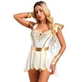 thumbnail image 3 of TiaoBug Womens Halloween Ancient Roman Bodysuit Costume Metallic Cape Petal Skirt with Wristbands Fancy Dress White 3XL, 3 of 7