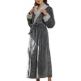 thumbnail image 2 of Peignoir Polyester Homme Grande Taille Épais Robe à Capuche Corail Robe de Nuit Chaude Confortable Douce Vêtements Automne Gris Femme TG, 2 of 9