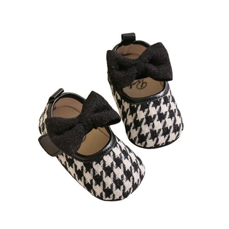 Loliuicca Baby Girl Dress Shoes Cute Houndstooth Print Mary Jane Flats Non-Slip