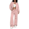 thumbnail image 3 of Women'S 2 Piece Outfits Sweatsuit Zip Up Long Sleeve Sweatshirt with Wide Leg Sweatpants Pink XXL, 3 of 8