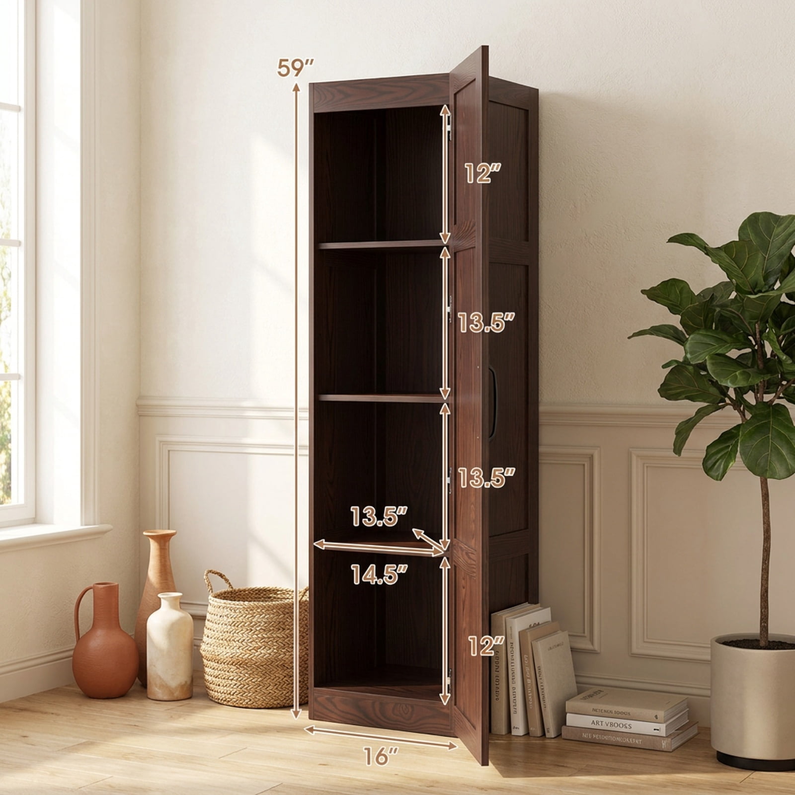 Vebreda Freestanding Bathroom Storage Cabinet, Tall Storage Cabinet with 4 Storage Shelves for Bathroom Living Room, Maximizes Small Spaces