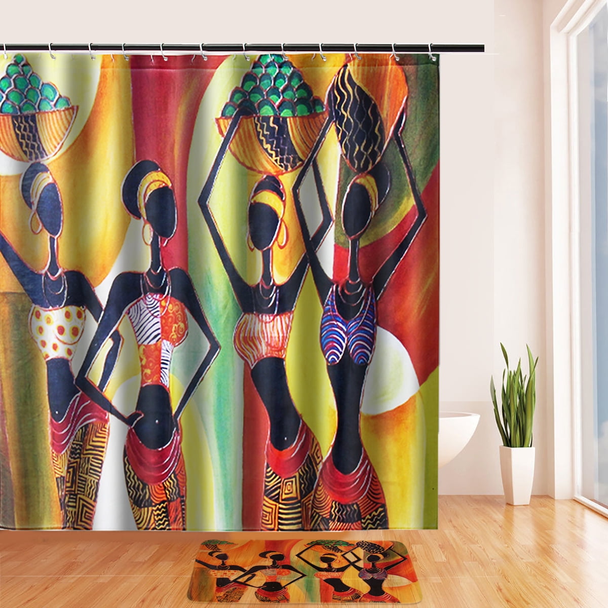 4Pcs Bathroom Set Non-Slip Pedestal Rug + Lid Toilet Seat ...