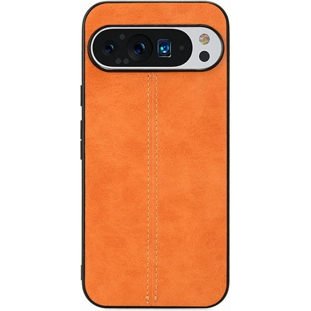 KOMI Leather Case for Google Pixel 9 Pro XL, Lightweight And Thin Phone Cover Shockproof Minimalist Protective Case, Orange