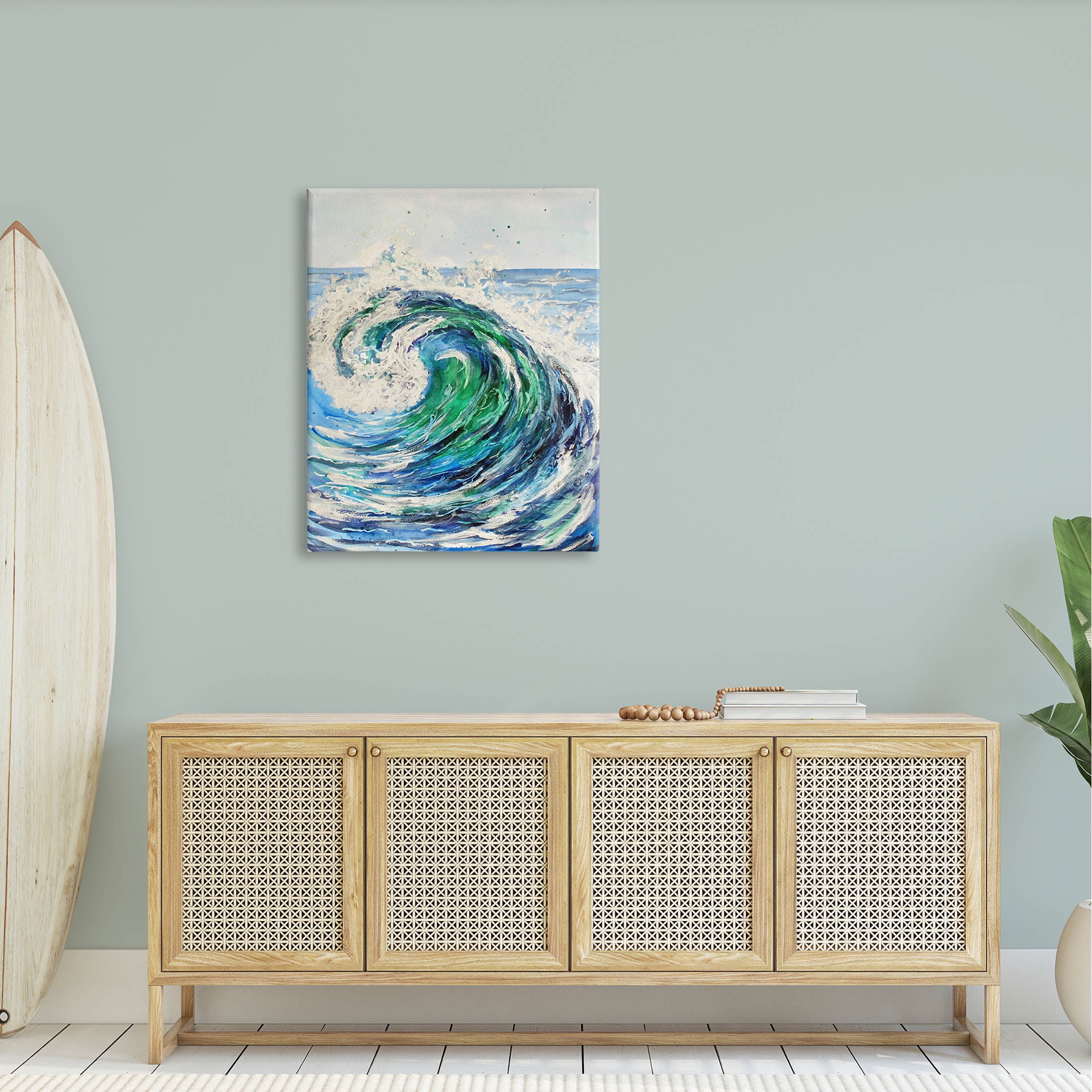 Tsunami Wave Ocean Splash Coastal Painting Gallery Wrapped Canvas Print Wall Art