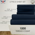 thumbnail image 2 of 6PC Bedding Set- 100% Organic Cotton Bed Sheet Set 1000 Thread Count, Crisp and Cooling Sateen Weave, Soft Breathable, Eco-Friendly, 12-Inch Deep Pocket - Navy Blue, RV-King, 2 of 7