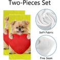 thumbnail image 2 of 2 Pcs Face Bath Towels Set Pomeranian Dog Hugging a Red Heart Washcloths for Bathroom Hotel Kitchen, 30"x15", Absorbent Soft Hand Fingertip Towels, 2 of 6