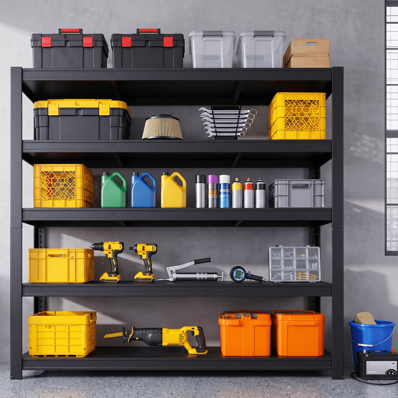 Xiweot Heavy Duty Garage Shelving Unit 3050 LBS Metal Storage Shelves 24"D x 55"W x 84"H, 5-Tier Adjustable Industrial Shelving Rack, Large Garage Storage Shelves for Basement Warehouse Workshop