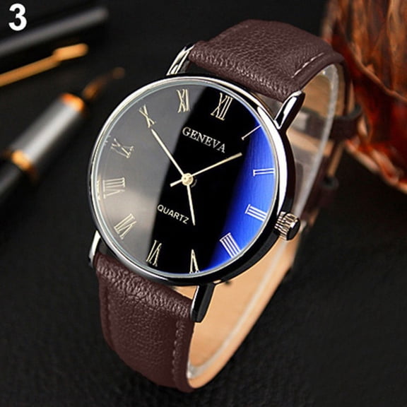 Classic Vintage Watch for Men, Analog Business Quartz Wristwatch, Roman Numerals, Blu-Ray, Faux Leather Band