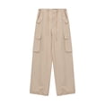 thumbnail image 4 of Hiking Pants Women, Audhol Pull Rope High Waist Elastic Waist Wide Leg Work Pants for Women Loose Pants Dance Pants Hiking Cargo Pants Women Khaki L, 4 of 4