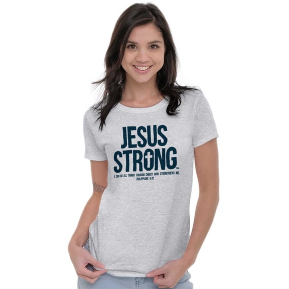 Jesus Strong Philippians 4:13 Bible Womens Slim Fit Graphic Tee Brisco Brands L