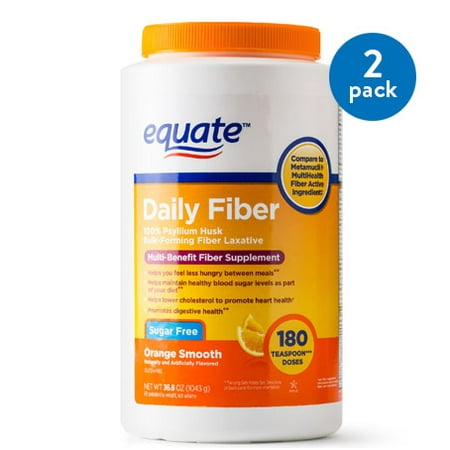 (2 Pack) Equate Fiber Therapy Supplement Orange Flavor Powder, 180 Ct, 36.8