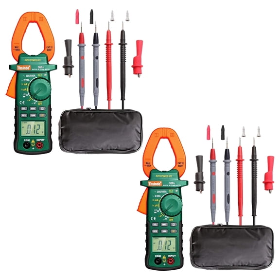 2 Piece Digital Clamp Meter Multimeter AC/DC Auto Range, Voltage Current Resistance Capacitance Tester with Battery & Alligator Clips for Electrical Maintenance Home Automotive Use