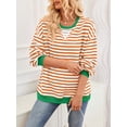 thumbnail image 4 of Women Striped Sweatshirts Oversized Crewneck Long Sleeve Shirts Y2K Pullover Top Fall Outfits Rice Orange XL, 4 of 9