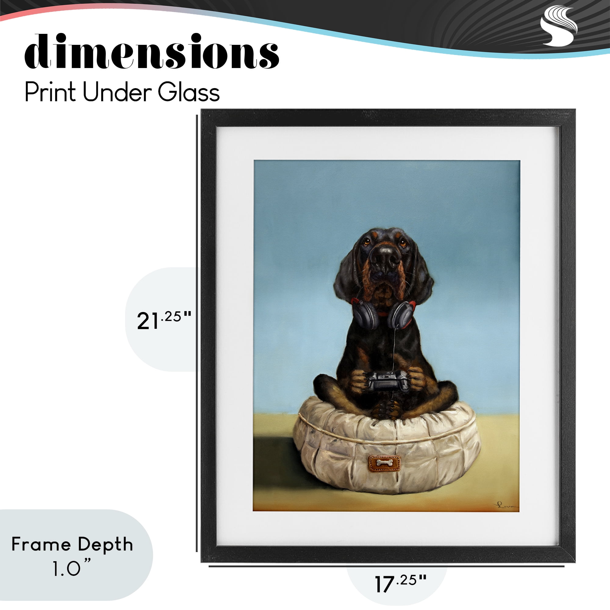 Stupell Industries Game Boy Playing Dog Black Framed Print Under Glass, design by Lucia Heffernan