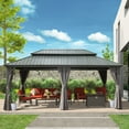 thumbnail image 2 of Domi Outdoor Living 12’ x 20’ Hardtop Gazebo Canopy with Netting & Curtains, Outdoor Aluminum Gazebo with Galvanized Steel Double Roof for Patio Lawn and Garden, Gray, 2 of 9