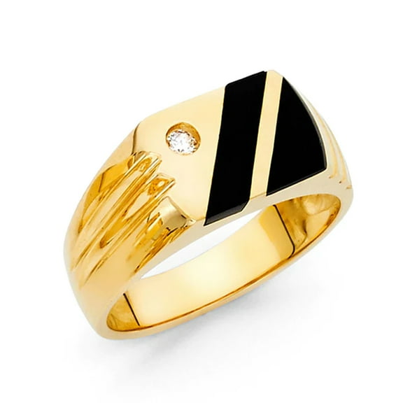 14K Solid Gold Black Onyx with Cubic Zirconia 10 mm wide Men’s Ring (RS 10)