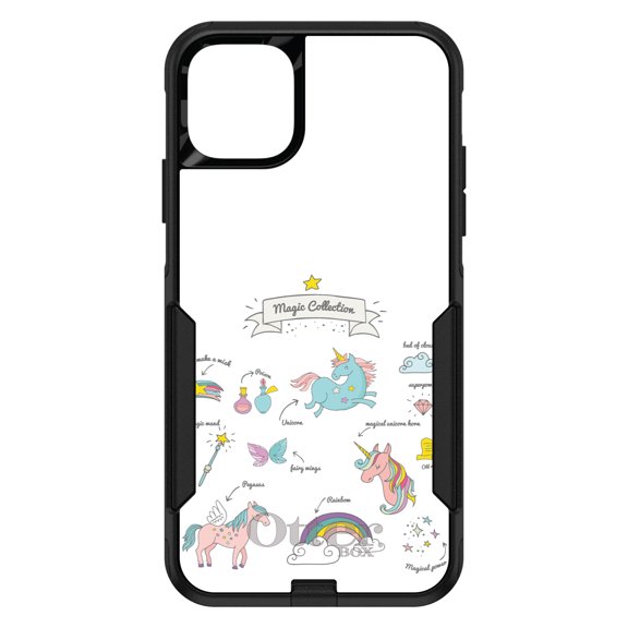 DistinctInk OtterBox Commuter Custom Case for Apple iPhone 15 (6.1" Screen) - Unicorn, Rainbow - Tempered Glass Back