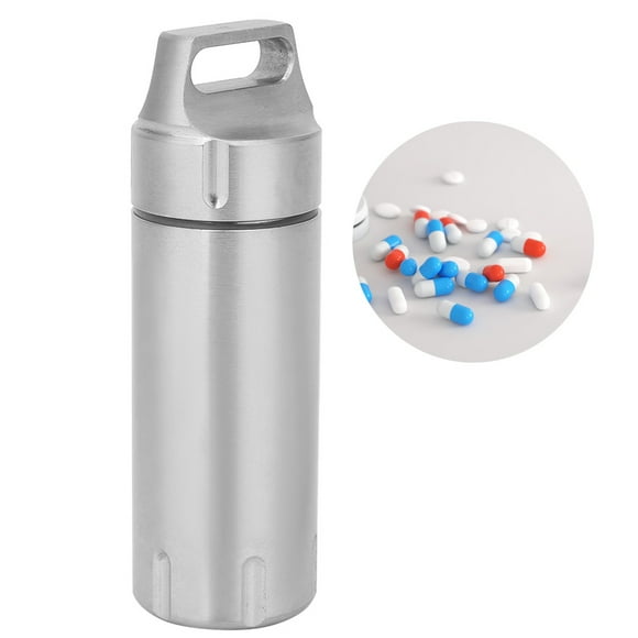 Fugacal Estuches portátiles para píldoras, bolsillos metálicos para píldoras, llavero para bolso de viaje, soporte diario impermeable para píldoras para hombres y mujeres mayores(Color acero) Fugacal No se aplica
