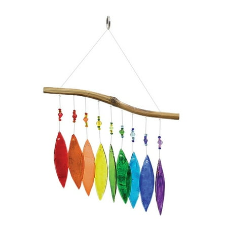 Driftwood Glass Chime In the Breeze Rainbow Glass and Bead Wind Chime - Colorful Hanging Suncatcher - Hanging Glass Decoration ()