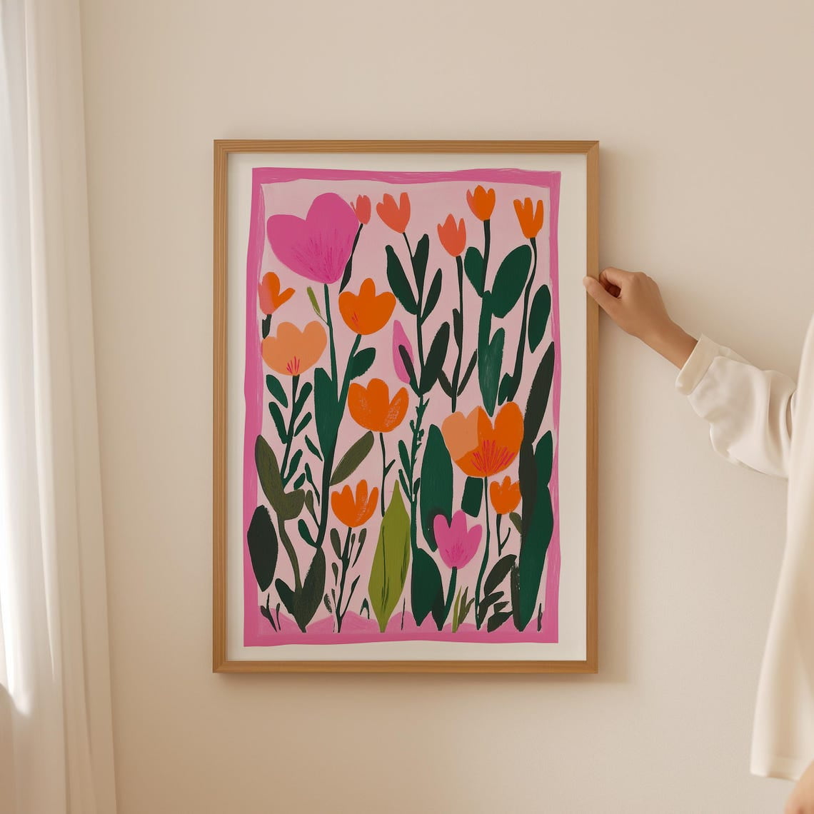 Pink Wildflower Bouquet Wall Art Floral Art Trendy Botanical Poster Aesthetic Room Decor Flower Market Print