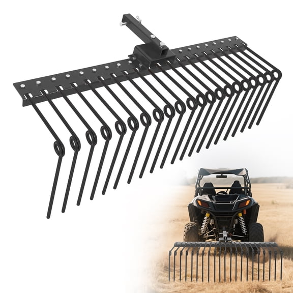 60 Inch 1 Point Tractor Rake, Pine Straw Needle Rake, Durable Powder Coated Steel Spring Landscape Rakes,Steel Spring Landscape Rake Fit for Cat0,Cat1