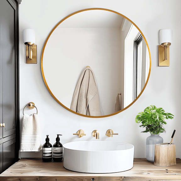 20"x20" Modern Round Aluminum Alloy Frame Wall Mirror Wall Mounted Mirror,Gold