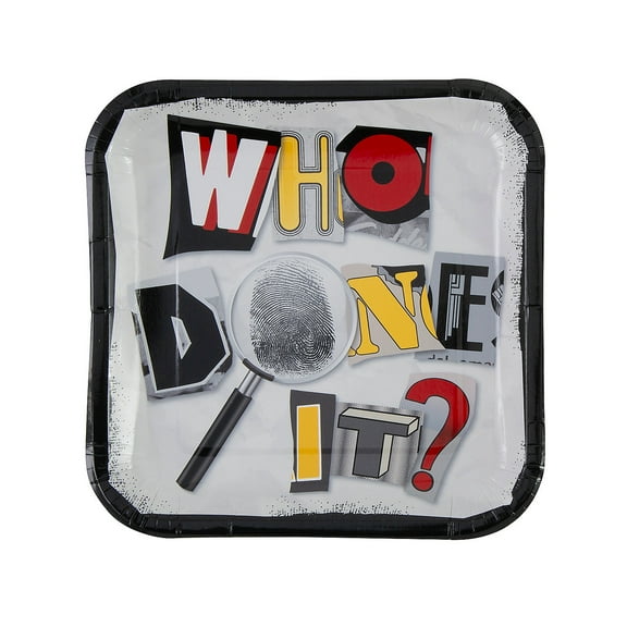 Fun Express 9 1/4" Mystery Party Who Done It Square Paper Dinner Plates - 8 Count