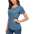 thumbnail image 3 of T-shirt Henley à Manches Courtes/longues pour Femmes, Décontracté, Basique, 3 of 4