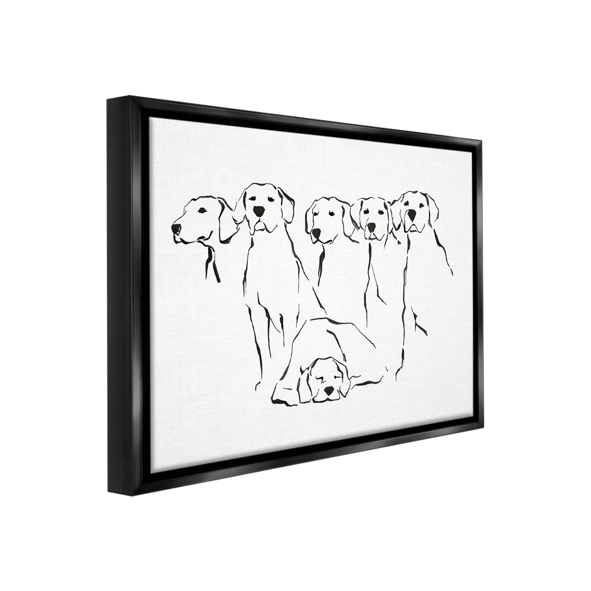 Stupell Industries Minimal Dogs Doodle Animals & Insects Painting Black Floater Framed Canvas Art Print Wall Art, 21 x 17