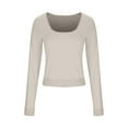 thumbnail image 4 of cfhntfmh Long Sleeve Shirts for Women Crop Tops Going out Basic Clothes Fall Fashion Square Neck Slim Outfits Clothes, 4 of 7