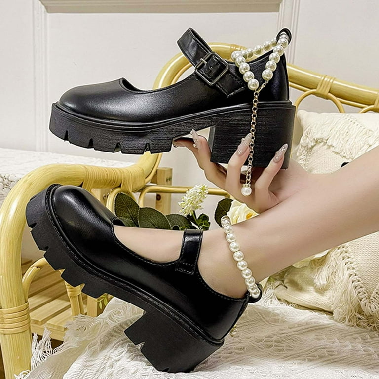 OAVQHLG3B Women's Marry Jane Chunky Heel Platform Shoes