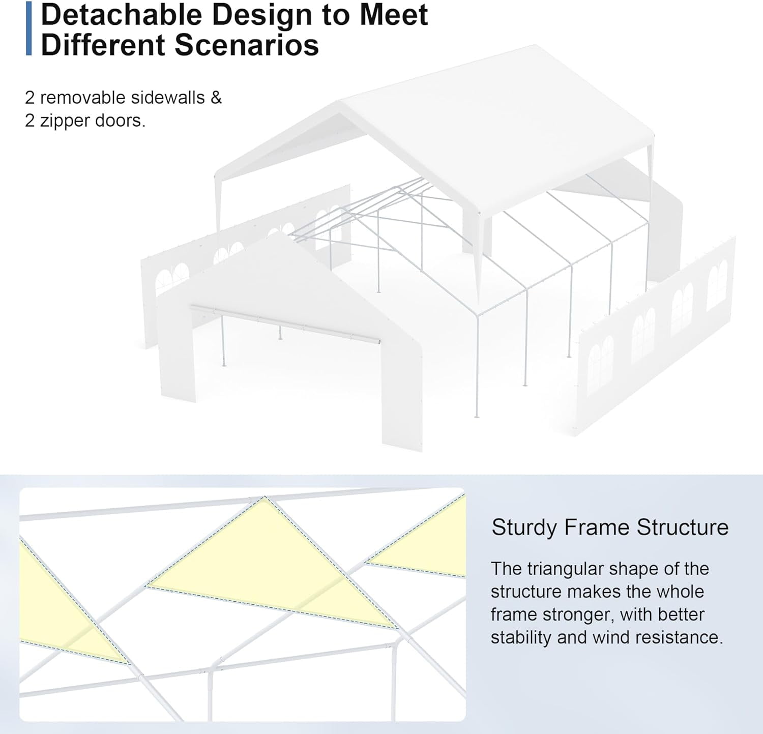 Phonjoroo Heavy Duty 20 x 26 Car Port Large Metal Shelter Carports Portable Garage Canopy Tent for Parties, Event, RV, Boat (20x26ft)